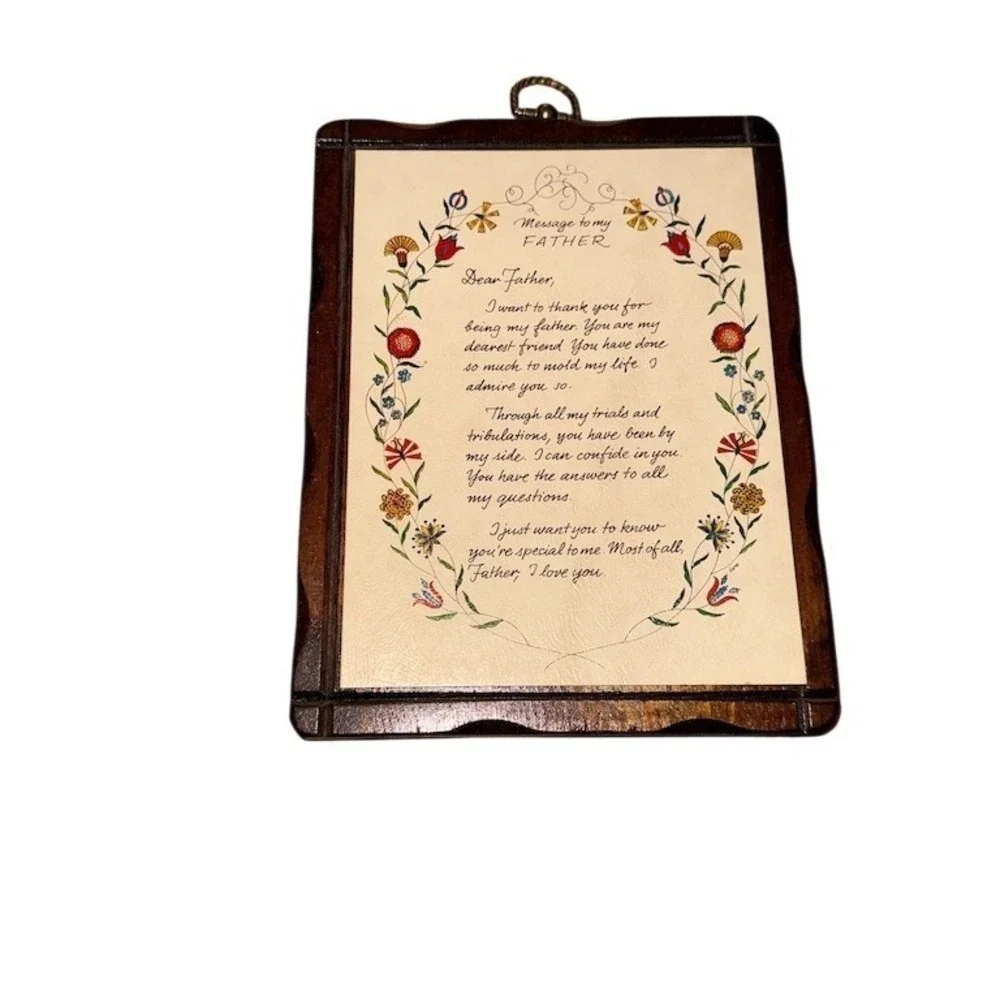 Jerry Schultz Wall Plaque Message to My Father Poem Floral 11x9 Vtg Father's Day